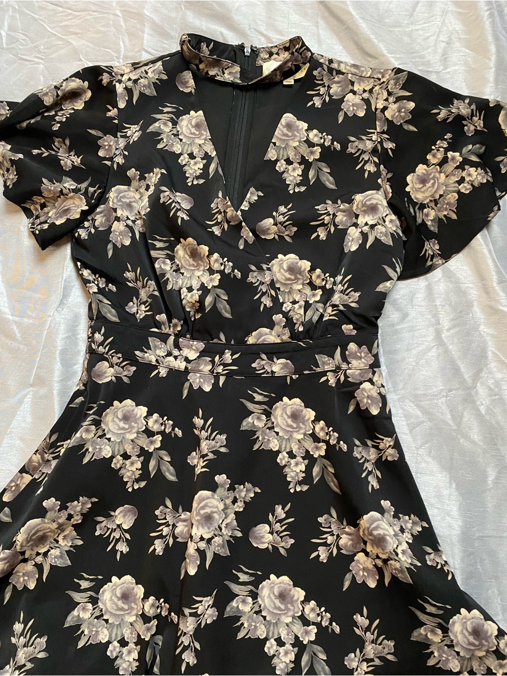 J.O.A. Black Mini Dress with Cream Floral Print